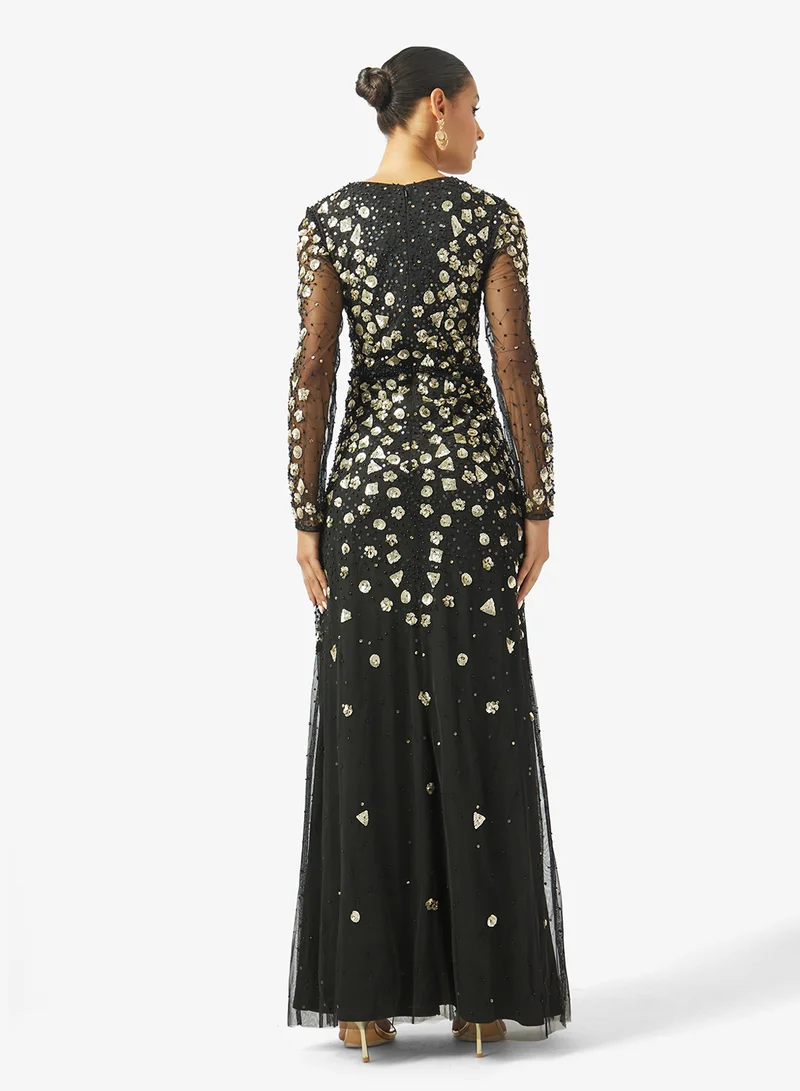 Namshi x V Neck Bead Embellished Evening Gown